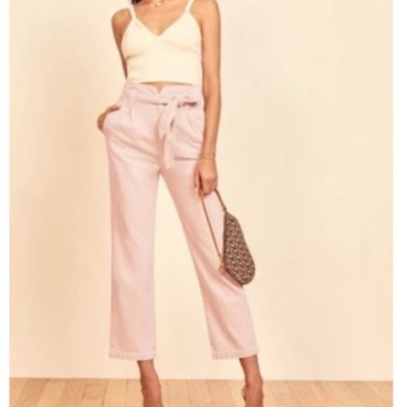 NWT Reformation Evie Pants Sz 26 Dusty Rose Pink High Rise Tie Waist Cotton - Picture 1 of 8